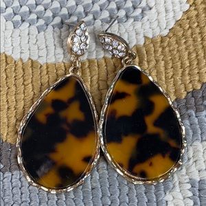 Tortoise shell drop earrings with rhinestones